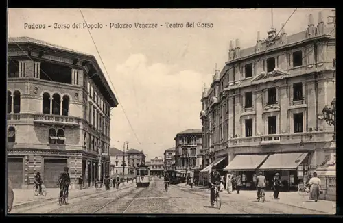AK Padova, Corso del Popolo, Palazzo Venezze, Teatro dei Corso, Strassenbahn