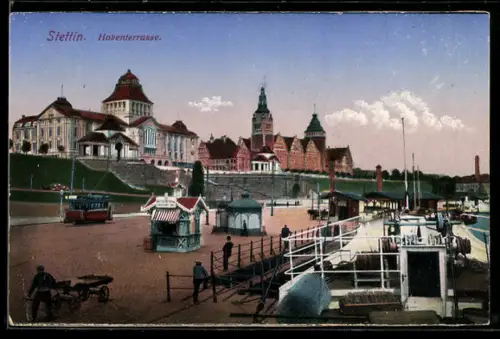 AK Stettin, Strassenbahn an der Hakenterrasse