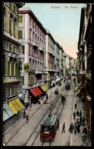 AK Genova, Via Roma, Strassenbahn