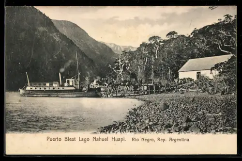 AK Puerto Blest /Lago Nahuel Huapi, Rio Negro, Dampfer und Haus