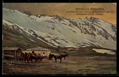 AK Cuevas, Pferde vor einem Gasthof
