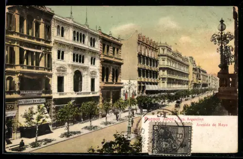 AK Buenos Aires, Avenida de Mayo, Strassenpartie im Stadtkern