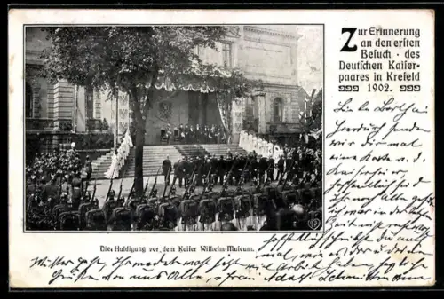 AK Krefeld, Die Huldigung vor dem Kaiser Wilhelm-Museum 1902