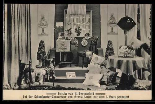 AK Berlin, Schaufenster von B. Sommerfeld, Geschäft für moderne Handarbeiten in der Grünstrasse 30