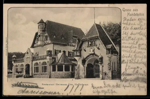 AK Berlin-Grunewald, Restaurant Hundekehle von Hermann Otto, Aussenansicht