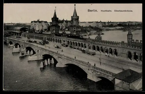 AK Berlin-Friedrichshain, Hochbahn, Oberbaumbrücke
