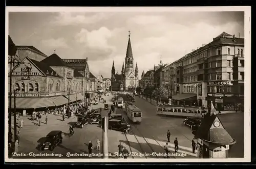 AK Berlin-Charlottenburg, Hardenbergstrasse, Kaiser-Wilhelm-Gedächtniskirche, Strassenbahn