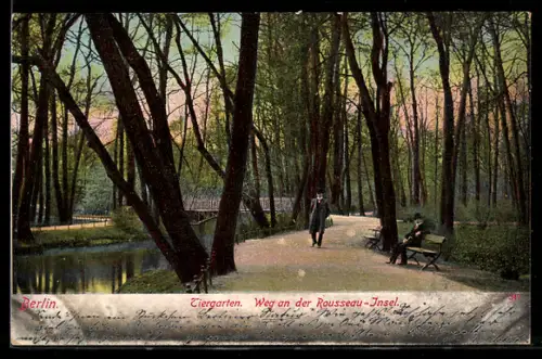 AK Berlin, Tiergarten, Weg an der Rousseau-Insel