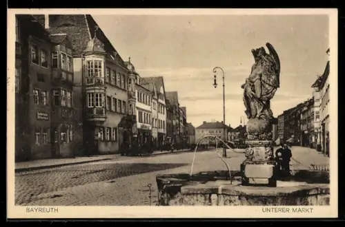 AK Bayreuth, Unterer Markt, Brunnen mit Engelsfigur