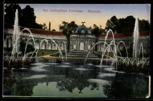 AK Bayreuth, Kgl. Lustschloss Eremitage, Springbrunnen, Gartenanlage