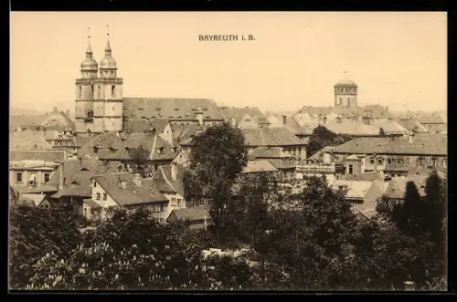 AK Bayreuth i. B., Stadtansicht mit Kirche und Wasserturm