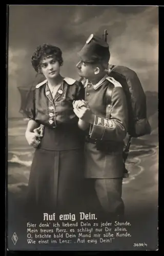 Foto-AK Soldat vom Seebataillon mit Tschako beim Abschied Auf ewig Dein