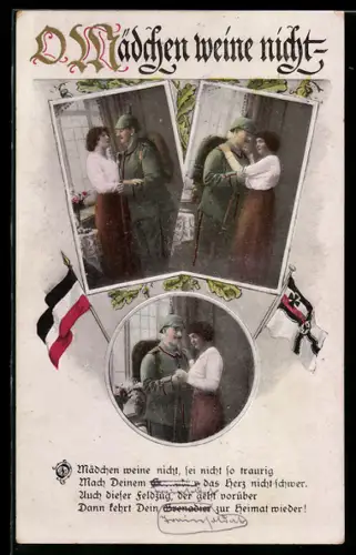 AK Soldat vor dem Ausmarsch ins Feld beim Abschiednehmen von seiner Liebsten