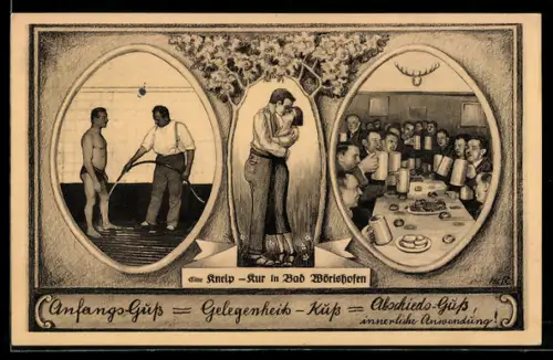 AK Bad Wörishofen, Kneipp-Kurbad, Anfangs Guss, Gelegenheits Kuss, Abschieds Guss