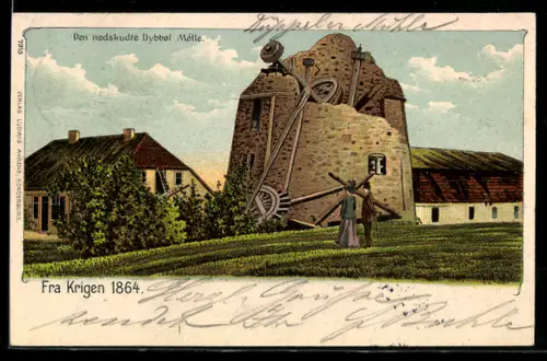 Lithographie Den nedskudte Dybbol Molle, Fra Krigen 1864, Reichseinigungskriege