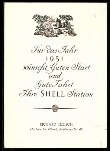 AK Hasborn /Wittilich, Neujahrsgruss 1951 der Shell-Station, Richard Teusch