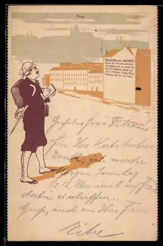 AK Prag, Mann blickt auf die Stadt, Contintental Bodeda Company