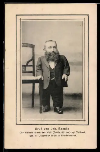 AK Liliputaner Joh. Beenke mit Vollbart, Grösse 85 cm