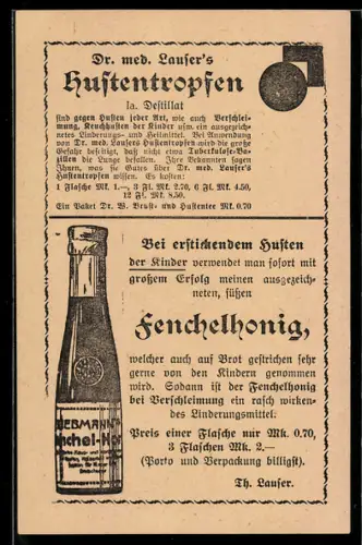 AK Dr. med Laufers Hustentropfen u. Fenchelhonig, Regensburg, Reklame