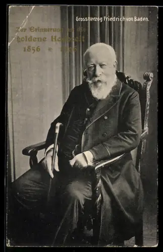 AK Grossherzog Friedrich von Baden mit Stock auf einem Stuhl
