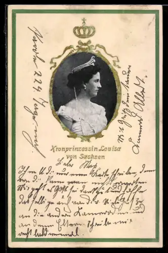 AK Kronprinzessin Louisa von Sachsen mit Krone, Portrait