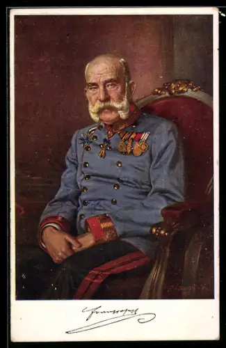 AK Kaiser Franz Josef I. von Österreich in Uniform im Sitzen, Rotes Kreuz