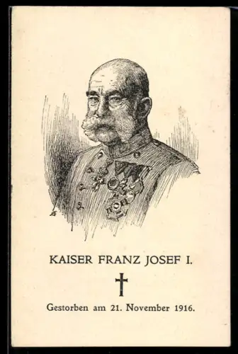 AK Kaiser Franz Josef I. von Österreich, Portrait, Trauerkarte 1916