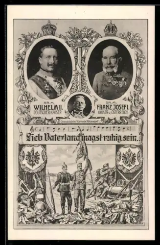 Passepartout-AK Kaiser Franz Josef I. von Österreich und Wilhelm II. von Preussen, Zweibund