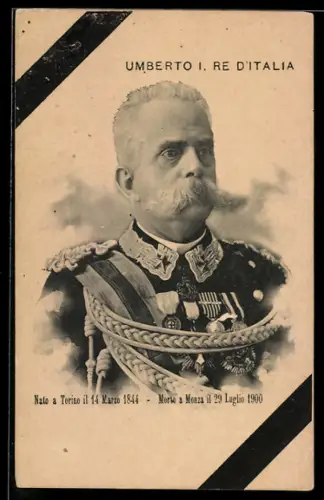 AK Umberto I. von Italien, Trauerkarte 1900, Portrait mit Orden
