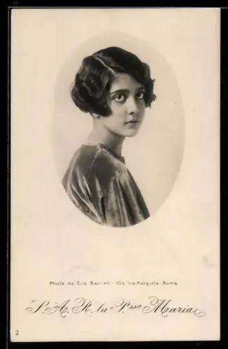 AK S. A. R. la Principessa Maria von Italien in schlichter Kleidung