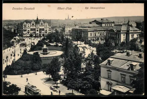 AK Dresden-Neustadt, Albert-Platz, Kgl. Schauspielhaus, Strassenbahn
