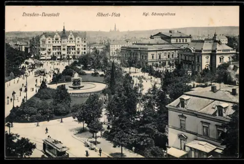 AK Dresden-Neustadt, Albert-Platz, Kgl. Schauspielhaus, Strassenbahn