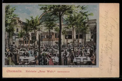 Seiden-Imitations-AK Chemnitz, Reichels Neue Welt, Gasthaus