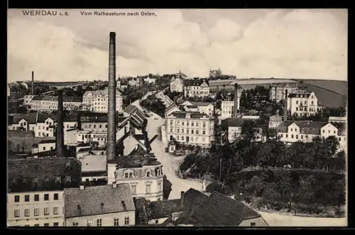 AK Werdau i. S., Blick vom Rathausturm nach Osten