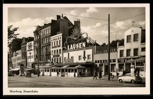 AK Hamburg-St.Pauli, Reeperbahn mit Kaffeehaus Lausen und Kneipe Edelweiss