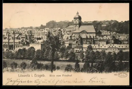 AK Lössnitz i. Erzgeb., Blick auf die Stadt vom Friedhof aus