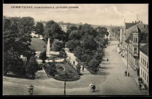 AK Crimmitschau, Bismarckhain u. Leipziger Strasse