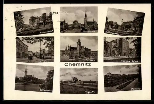 AK Chemnitz, Theaterplatz, Hauptbahnhof, Rathaus, Flughafen