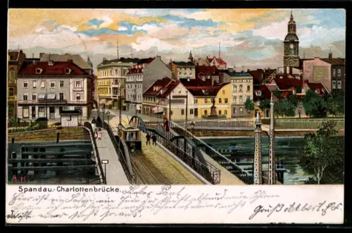 AK Berlin-Spandau, Charlottenbrücke mit Ortspanorama