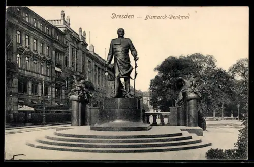 AK Dresden, Ringstrasse mit Bismarckdenkmal