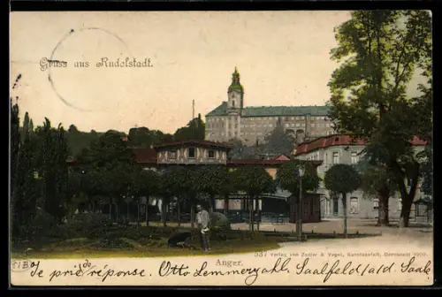 AK Rudolstadt, Blick auf Burg und Anger