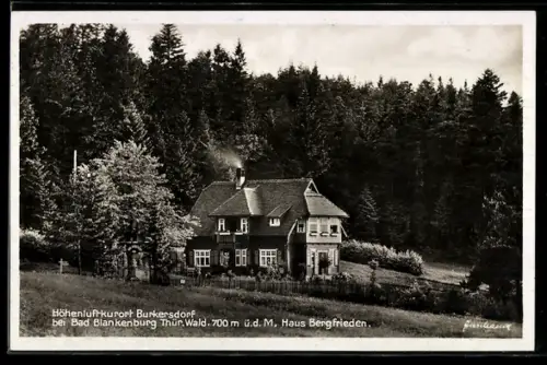 AK Burkersdorf bei Bad Blankenburg /Thür. Wald, Blick auf Haus Bergfrieden