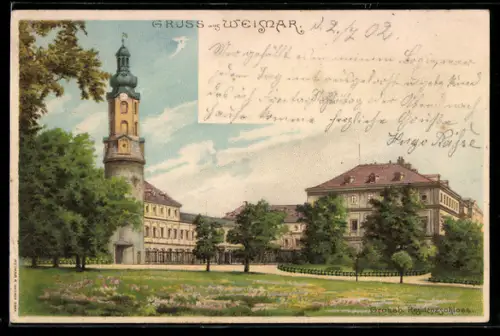 Lithographie Weimar, Ansicht vom Stadtschloss