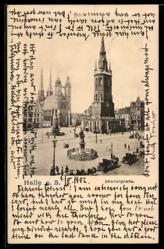 AK Halle a. S., Marktplatz mit Kirche