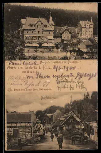 AK Schierke i. Harz, Hoppe`s Gasthaus u. Pension, Dorfstrasse