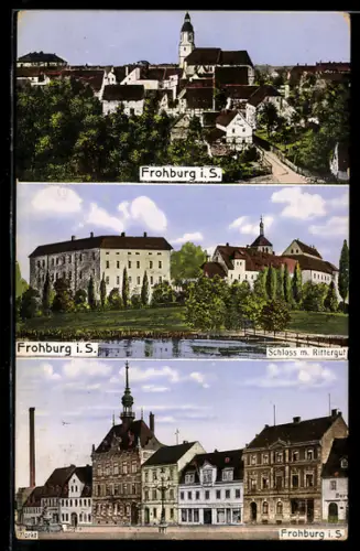 AK Frohburg i. S., Stadtansicht, Schloss mit Rittergut, Marktplatz