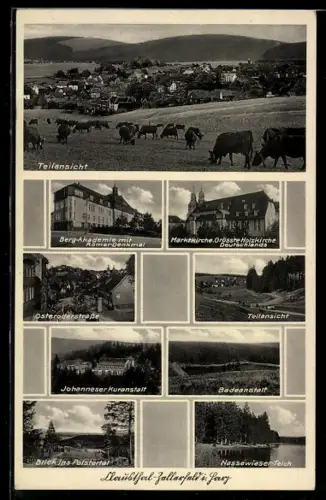 AK Clausthal-Zellerfeld i. Harz, Berg-Akademie, Marktkirche, Johanneser Kuranstalt, Badeanstalt