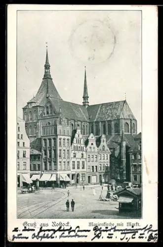 AK Rostock, Marienkirche mit Markt