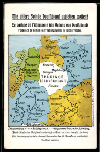 Künstler-AK Eisenach, Landkarte mit Schweinfurt, Weiden und Dresden, Propaganda 1. Weltkrieg