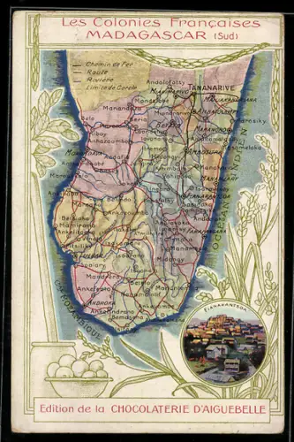 AK Madagascar, Les Colonies Francaises, Reklame der Chocolaterie d`Auguebelle